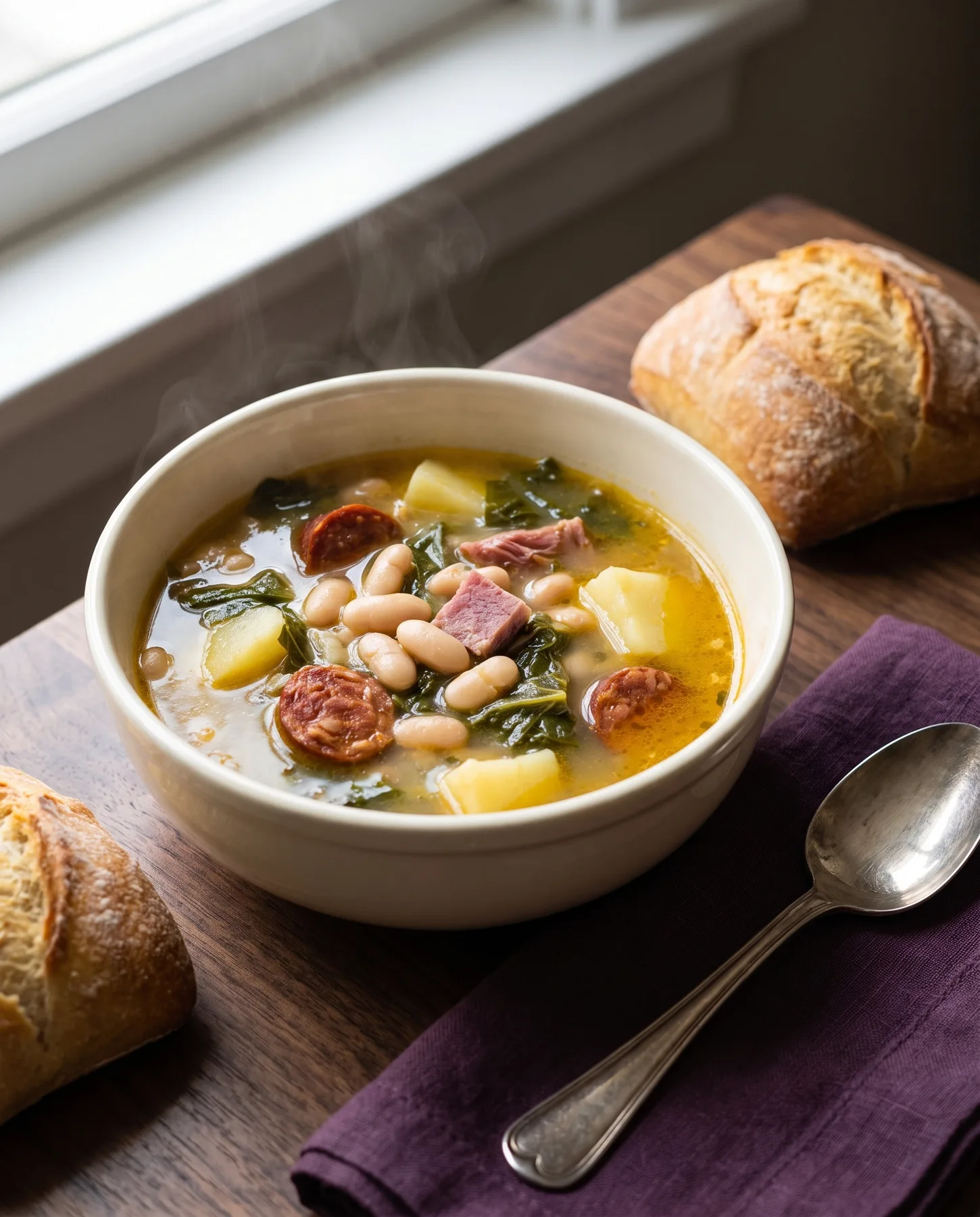 Caldo gallego con habichuelas blancas, berza, papa y chorizo