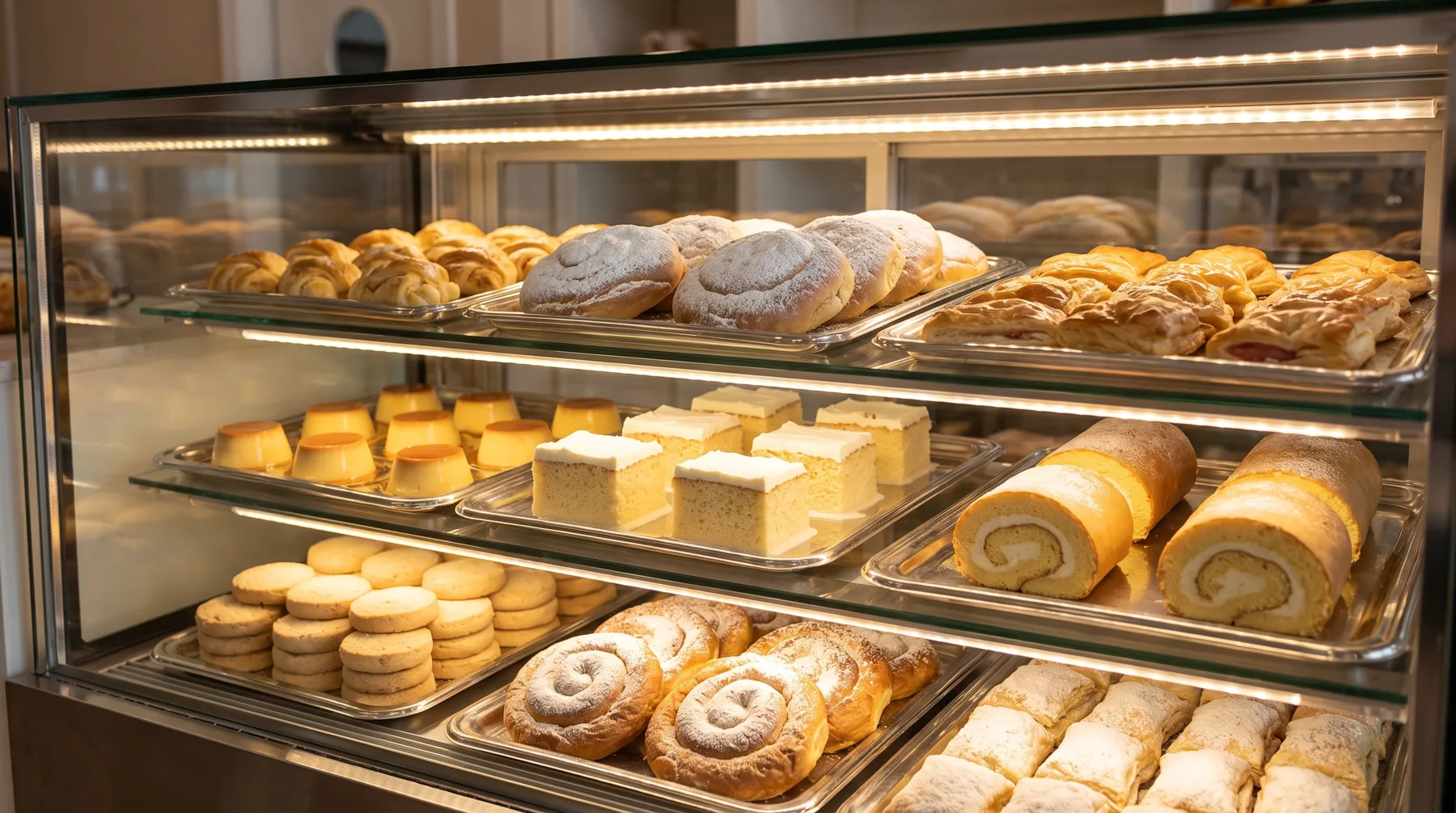 Vitrina de repostería llena